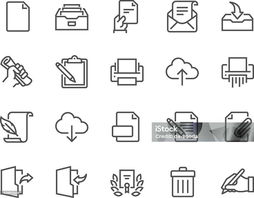 Line Document Icons Simple Set of Document Related Vector Line Icons. Contains such Icons as Printer, Shredder, Legal Document, Archive, Handwriting and more. Editable Stroke. 48x48 Pixel Perfect. Icon Symbol stock vector