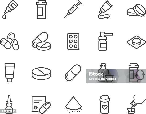 Linie Tabletten Symbole Stock Vektor Art und mehr Bilder von Icon - Icon, Tablette, Medikamenten-Kapsel