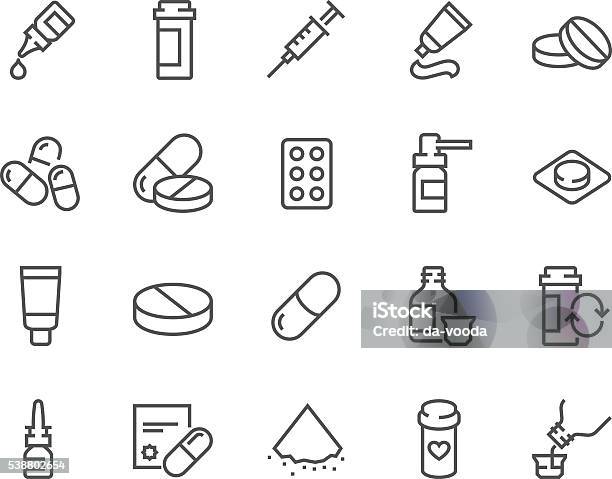 Line Pills Icons Stock Illustration - Download Image Now - Icon Symbol, Pill, Capsule - Medicine