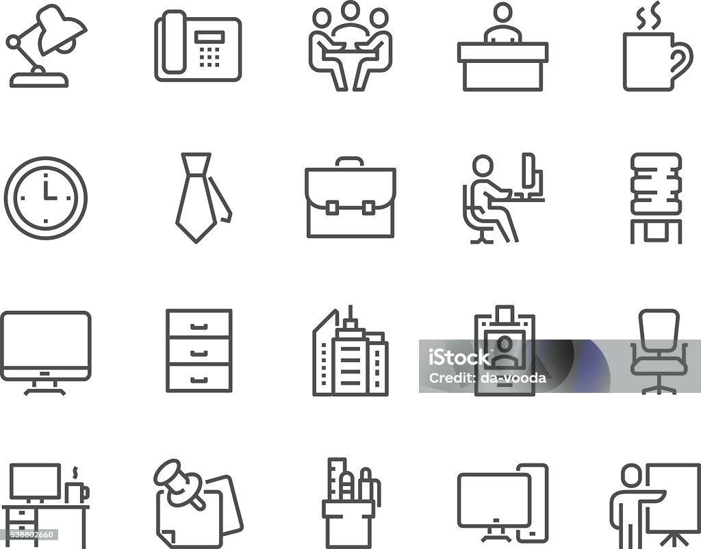 Line Office Icons Simple Set of Office Related Vector Line Icons. Contains such Icons as Business Meeting, Workplace, Office Building, Reception Desk and more. Editable Stroke. 48x48 Pixel Perfect. Icon Symbol stock vector
