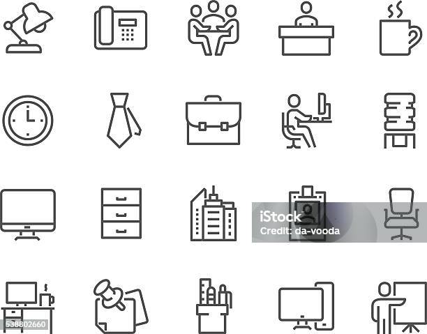 Line Office Icons Stock Illustration - Download Image Now - Icon Symbol, Office, Working