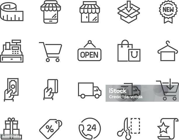 Ligne Icônes Shopping Vecteurs libres de droits et plus d'images vectorielles de Icône - Icône, Magasin, Faire les courses
