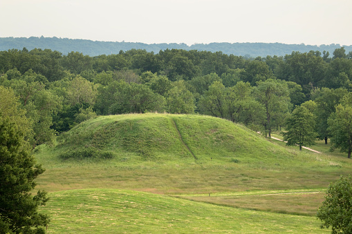 One of the Twin Mounds, the rectangular Native American made hill platform was occupied from  AD 700-1400 in the Cahokia Mounds State Historic Site in Illinois.