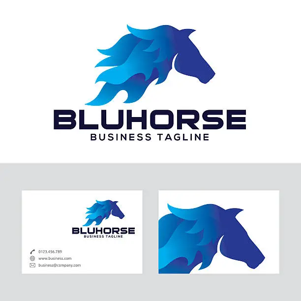 Vector illustration of Blue horse vector logo with business card template