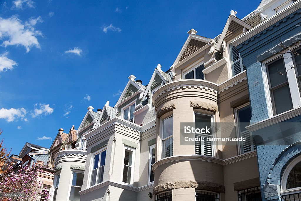 Row houses in Washington DC Row houses in Washington DC on a clear spring day.  Real Estate Stock Photo