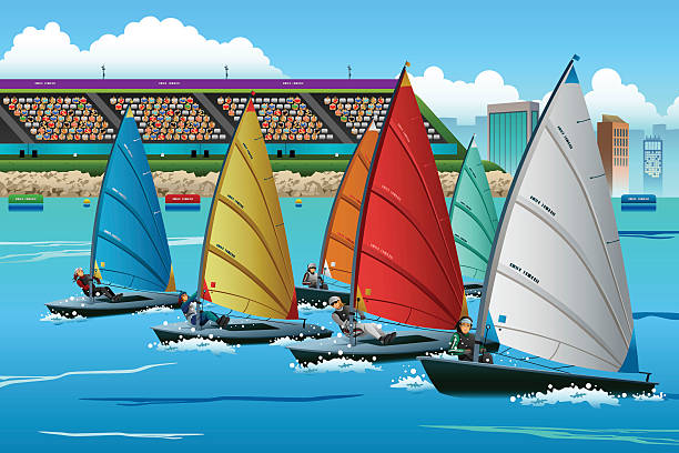 Athletes Sailing in the Competition A vector illustration of athletes sailing in the competition for sport competition series kiteboarding stock illustrations