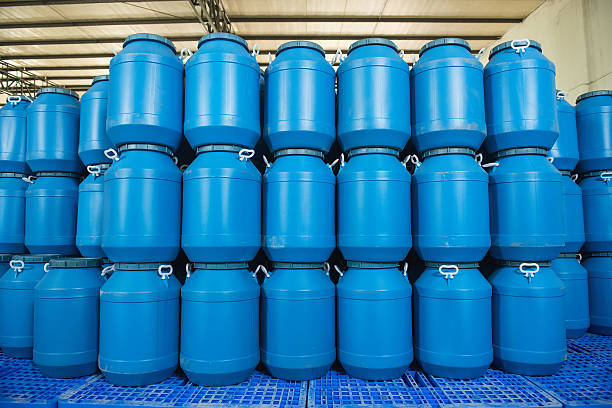 istock Plastic barrels or drums stored in a warehouse 538808938