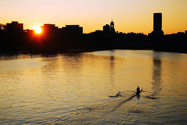 Early Morning Row on the Charles River Early Morning Row on the Charles River charles river stock pictures, royalty-free photos & images