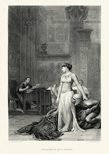 Works of William Shakespeare - Julius Caesar and Cleopatra Vintage engraving of a scene from the works of William Shakespeare. Cleopatra and Caesar, from Julis Caesar. Steel engraving, 1870 william shakespeare illustrations stock illustrations