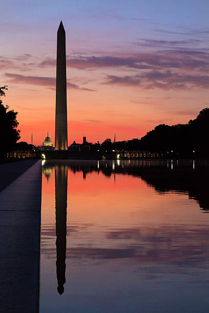 istock Calm morning at Reflecting Pool Looking at Washington Monument at Sunrise 538812154