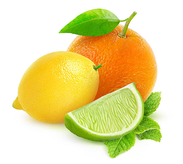 Citrus fruits on white background