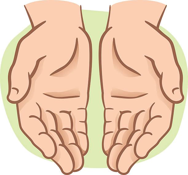 charakter paar hände mit sichtbarem palm, anfrage oder spende - hands cupped stock-grafiken, -clipart, -cartoons und -symbole