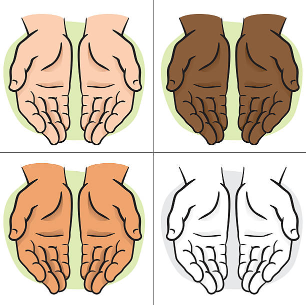 charakter paar hände mit sichtbarem palm, anfrage oder spende - hands cupped stock-grafiken, -clipart, -cartoons und -symbole