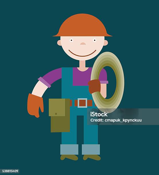 Electricians With A Hank Of Cable On His Shoulder Stock Illustration - Download Image Now - 2015, Adult, Adults Only