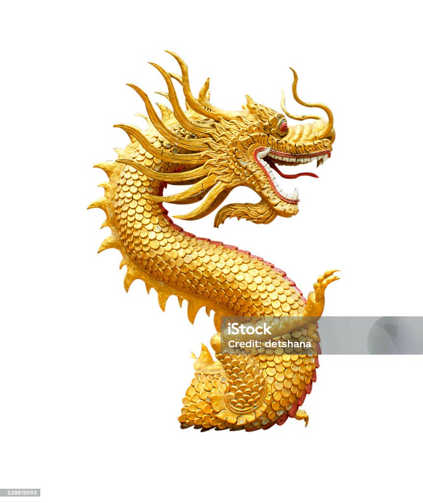 Dragon Statue Golden dragon statue on white background China - East Asia Stock Photo