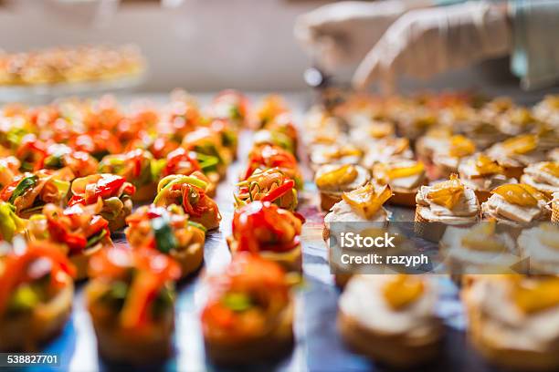 Closeup Of A Plate With Canapes Stock Photo - Download Image Now - Food And Drink Industry, Food Service Occupation, Food