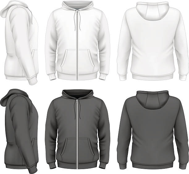 männer-hoodie mit reißverschluss - sweatshirts stock-grafiken, -clipart, -cartoons und -symbole