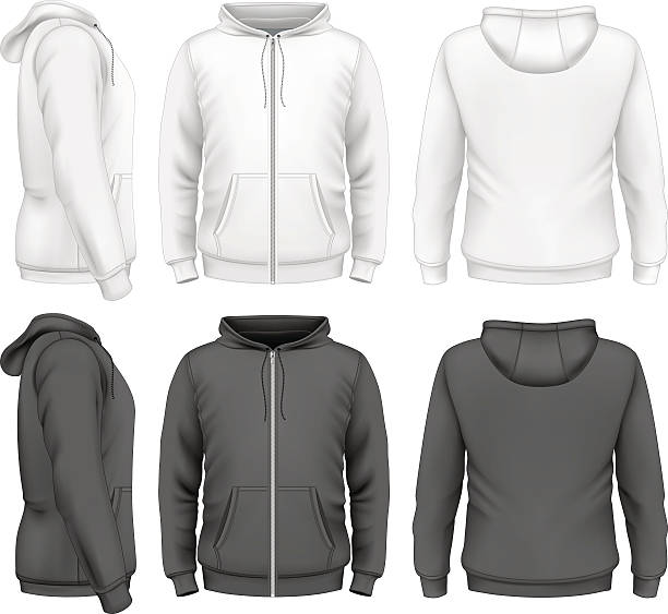 männer-hoodie mit reißverschluss - kapuzenoberteil stock-grafiken, -clipart, -cartoons und -symbole