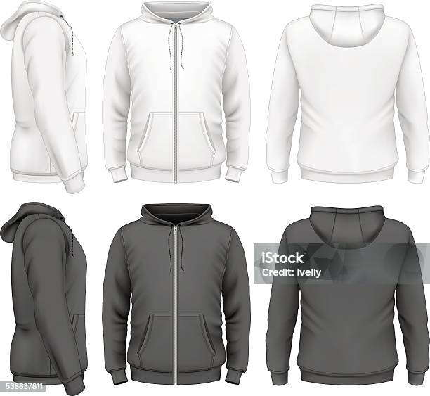 Men Zip Hoodie Stock Illustration - Download Image Now - Hooded Shirt, Zipper, Template