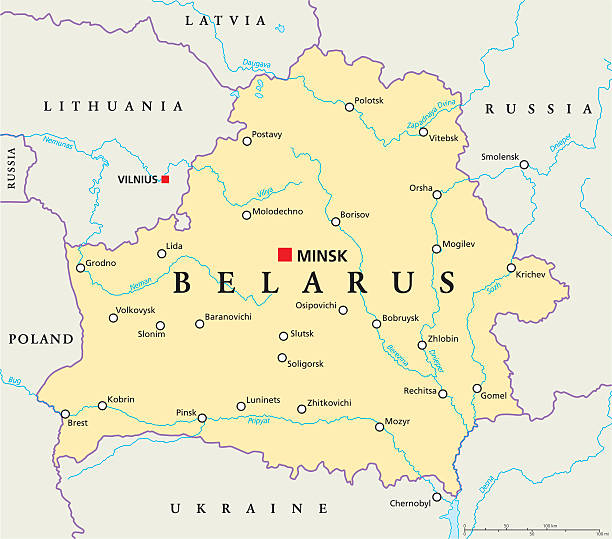 ilustrações de stock, clip art, desenhos animados e ícones de bielorrússia mapa político - belarus