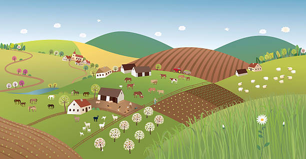 Spring farmer landscape vector art illustration