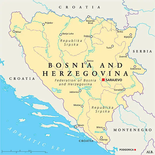 Vector illustration of Bosnia And Herzegovina Political Map