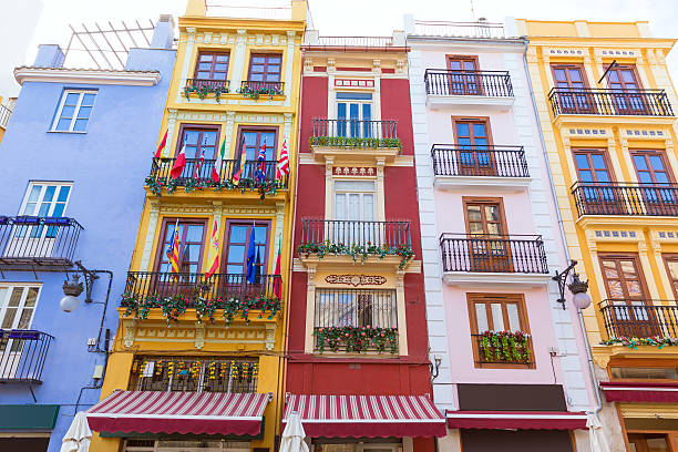istock Valencia colorful facades in front Mercado Central at Spain 538854189