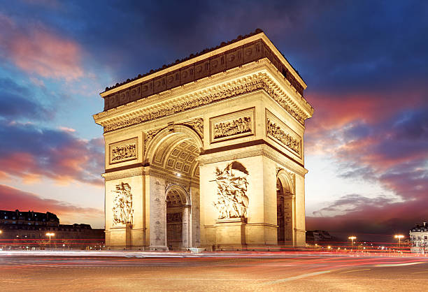 Arc de Triomphe at sunset, Paris Arc de Triomphe at sunset, Paris triumphal arch photos stock pictures, royalty-free photos & images