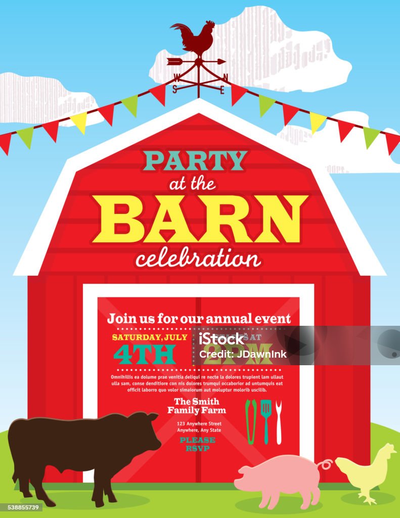 Cute Barn And Farm Animal Party Invitation Design Template Stock  Illustration - Download Image Now - iStock