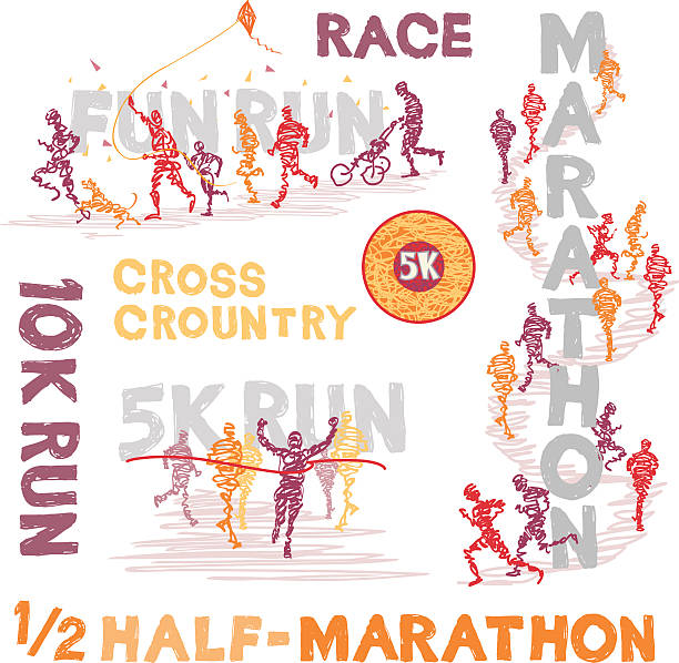 scribbled running-veranstaltungen - running marathon jogging track event stock-grafiken, -clipart, -cartoons und -symbole