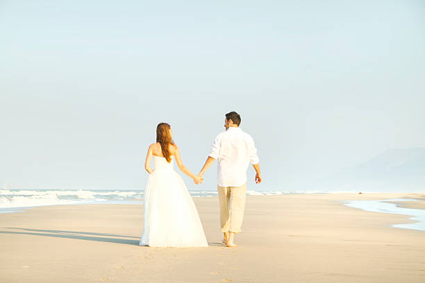 istock Bride and groom at beach 538859121