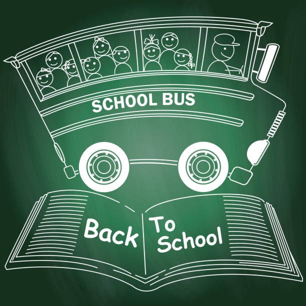 chalk drawing of school bus chalk drawing of school bus in vector style. melting girl stock illustrations