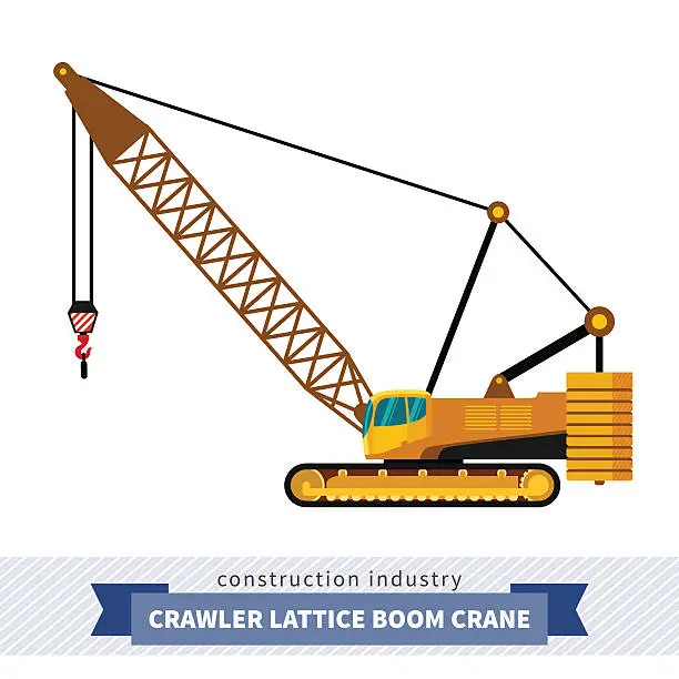 Vector illustration of Crawler lattice boom crane