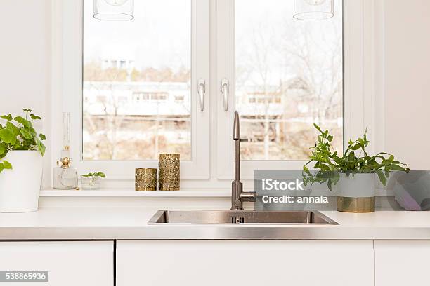 Kitchen Sink Stock Photo - Download Image Now - Kitchen Sink, Kitchen, Window