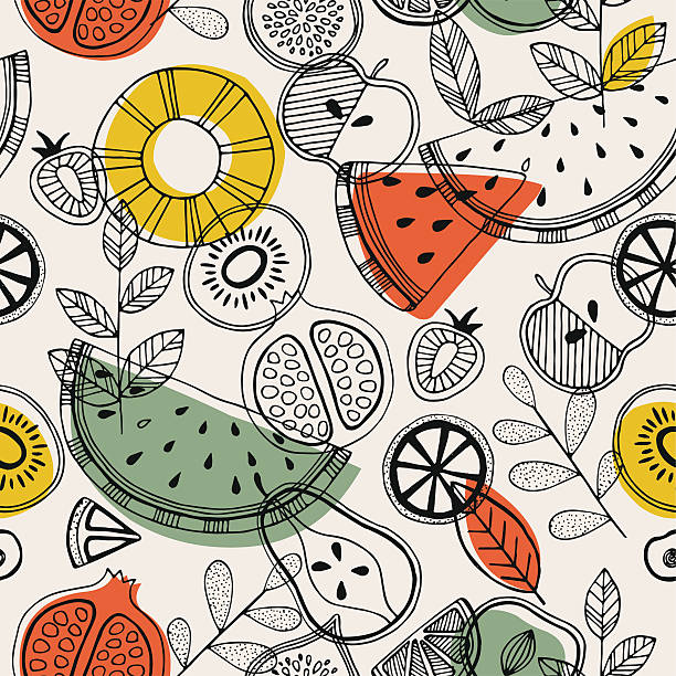 Fruit seamless pattern. Scandinavian style pattern. Vector illustration EPS 8EPS 8 fruit patterns stock illustrations