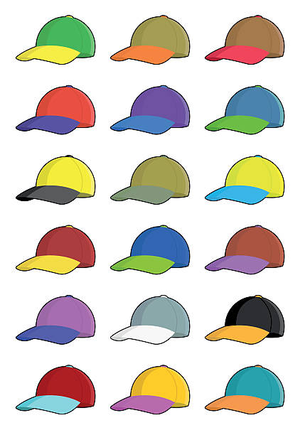 ilustrações, clipart, desenhos animados e ícones de dois ícones cor bonés de beisebol - baseball cap cap personal accessory vibrant color