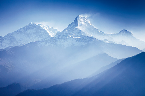 Annapurna mountains in sunrise light