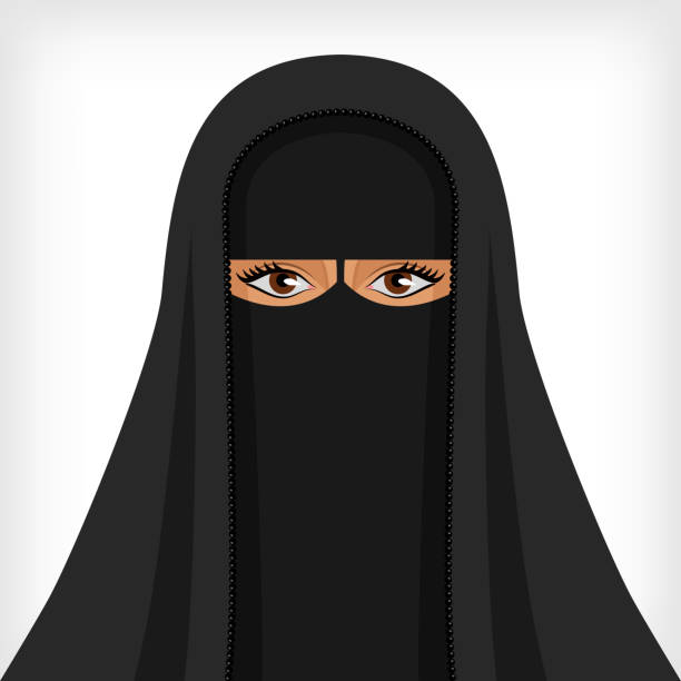 illustrations, cliparts, dessins animés et icônes de belle femme musulmane en noir niqab - middle eastern ethnicity illustrations