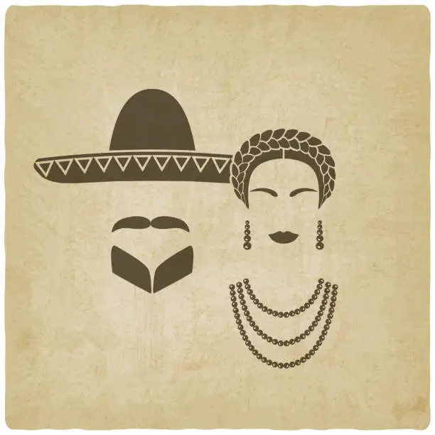 Vector illustration of Mexican man and woman old background