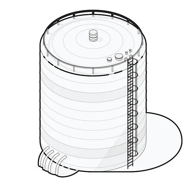 Vector illustration of Outline water reservoir supply. Water reservoir isometric building info graphic.