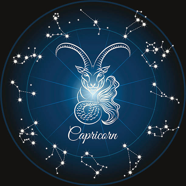Zodiac capricorn sign Zodiac sign capricorn and circle constellations. Vector illustration capricorn stock illustrations