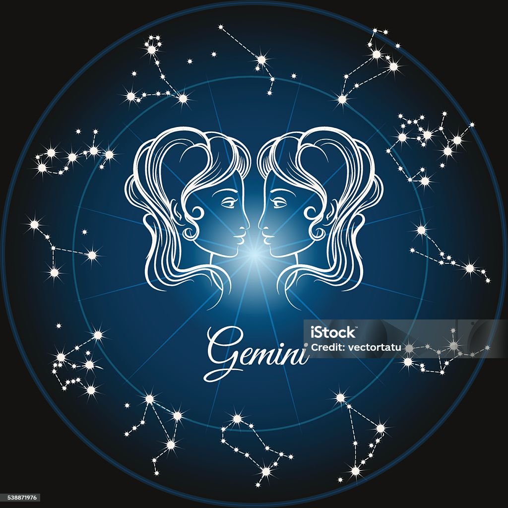 Zodiac sign gemini Zodiac sign gemini and circle constellations. Vector illustration Gemini - Astrology Sign stock vector