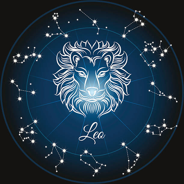 Zodiac sign leo Zodiac sign leo and circle constellations. Vector illustration lion animal head mascot animal stock illustrations