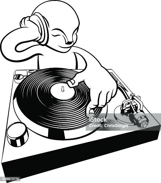 Dj On Turntable Decks Stock Illustration - Download Image Now - DJ, Table, Turning