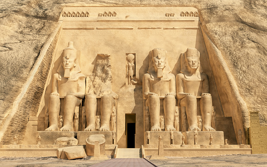 Computer generated 3D illustration with the great temple of Abu Simbel in Egypt