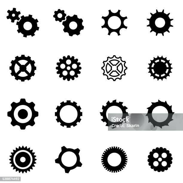 Vector Black Gear Icon Set Stock Illustration - Download Image Now - Gear - Mechanism, Vector, Equipment