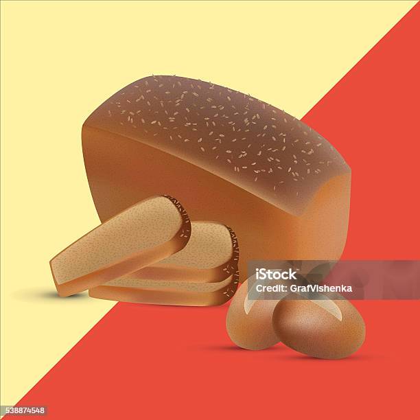 Set Of Rye And Wheat Sliced Bread And Crusty Buns Stock Illustration - Download Image Now - Rusk, Baked, Bakery