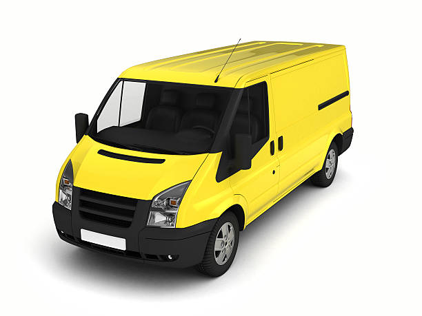istock Yellow delivery van on a white background.3D illustration. 538874644