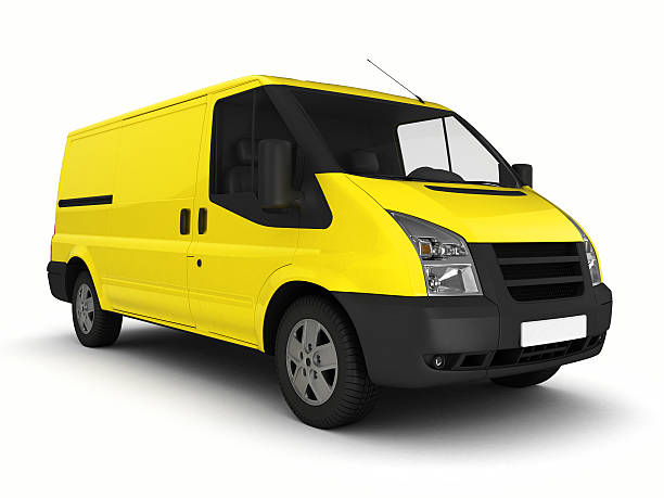 istock Yellow delivery van on a white background.3D illustration. 538874902