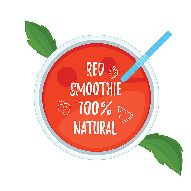 szkło widok z góry czerwony smoothie - leaf cup breakfast drink stock illustrations